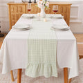 Pile Green White Plaid Gingham Ruffle Table Runner 90 inches Long 100% Washed by KMASANIJI