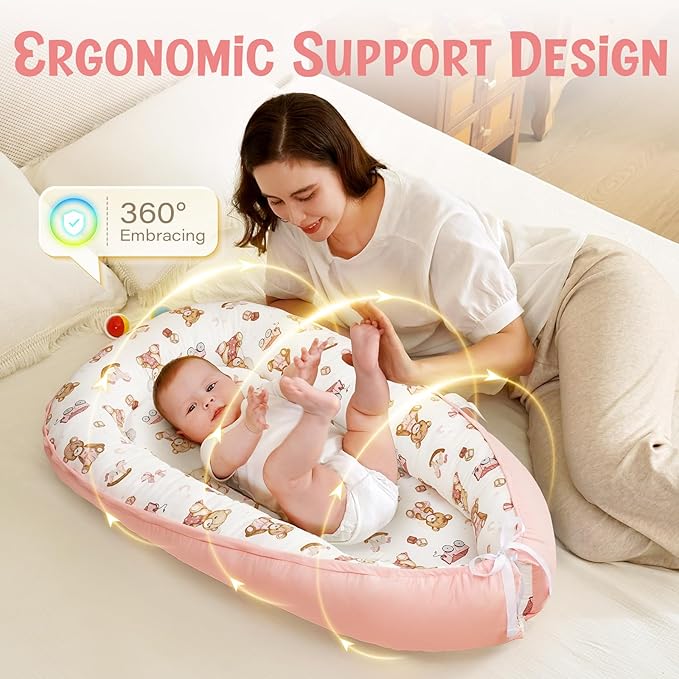 HKAI Baby Lounger – Soft Cotton Infant Floor Seat for Newborn to 24 Months, Portable Baby Essentials for Boys & Girls