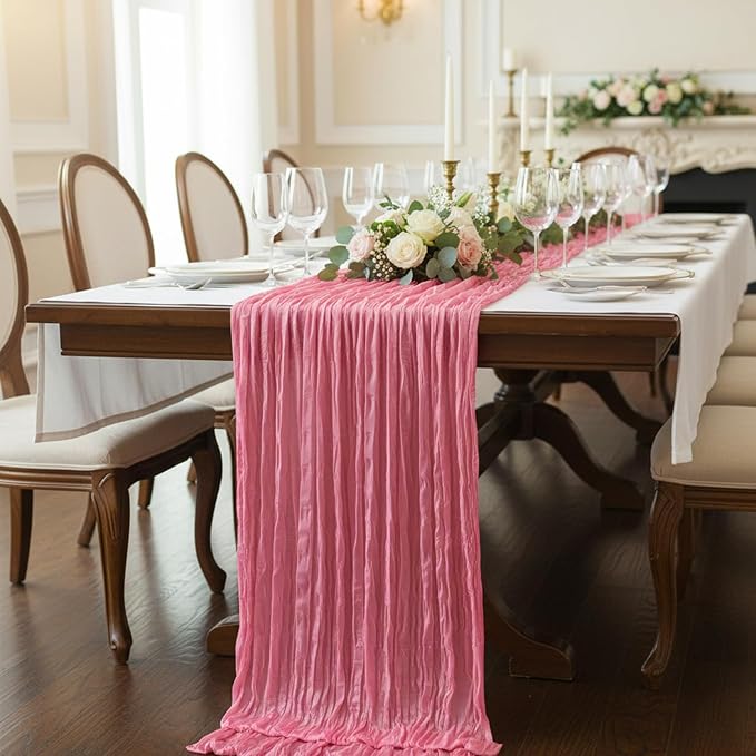 6 Pack Rose Pink Cheesecloth Table Runner 120 Inch Boho Wedding Decor | - Image 7