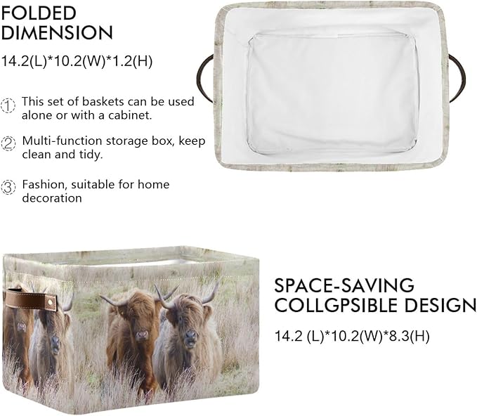 Highland Cows Storage Basket Cube Storage Bins Organizer Bag Collapsible Closet Shelf Baskets with handle for Baby Cloth Pet Toy Book 14.2×10.2×8.3 IN