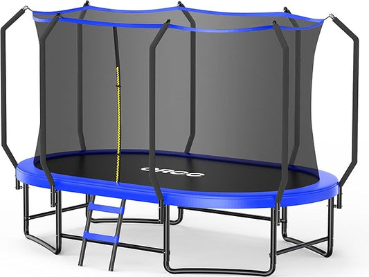 ORCC 8 x 13 FT Oval Outdoor Trampoline with Safety Net - Recreational Gymnastics Trampoline for Kids, 1200LBS Capacity, Heavy-Duty Galvanized Steel Frame