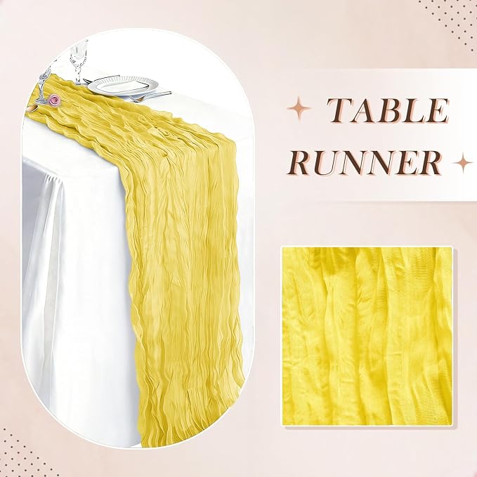 3 Pack Yellow Cheesecloth Table Runner 21 x 120 Inch Boho Gauze Sheer Table - Image 5