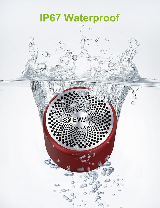EWA Travel Case Packed, A106 Pro Portable Bluetooth Speaker with Custom Bass Radiator, Brief Design, IP67 Waterproof, Perfect Mini Speaker for Shower, Room, Bike, Car (Red)