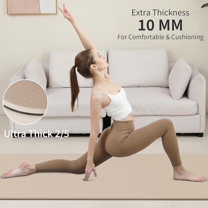 Yoga Mat Non Slip Anti-tear,extra thick-2/5 inch（10MM）High Resiliency Professional POE Yoga Mats for Women Men Kids,72"x24"inch,Workout, Yoga, Pilates and Floor Exercise, with Carrier Strap