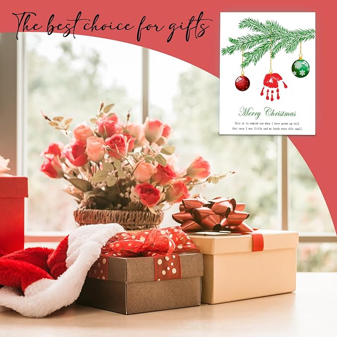 SHLINCO Handprint Keepsake DIY Kit, Baby's First Holiday Keepsake, Christmas Winter Decoration, Kids Family Footprint Art, 7.8x9.8 Inch Canvas, Suitable For Desktop Wall Ornaments