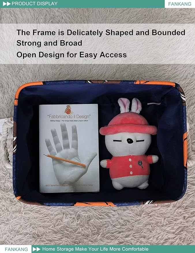 FANKANG Rectangular Laundry Basket Nursery Storage Fabric Storage Bin Storage Hamper,Gift Baskets(Navl-ball game)