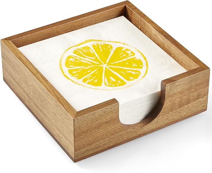 Acacia Wood Cocktail Napkin Holder, Beverage Napkin Holder by Bivvclaz