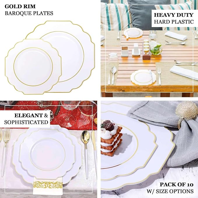 Blush Hard Plastic Dinner Plates, 50 Pack 11" Disposable Round Baroque Plates - Image 4