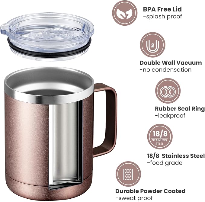 MEWAY 12oz Coffee Mug With Handle 4 Pack Bulk, Stainless Steel Insulated Travel - Image 2