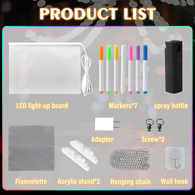 Dolanus LED Drawing Board for Kids - Doodle Glow, lumiboard, Note Board with 7 Colors 4 Modes Lights, Birthday Gift for 8 9 10 11 12 Year Old Girls Kids Teen Boys, Include Adapter, 7 Markers