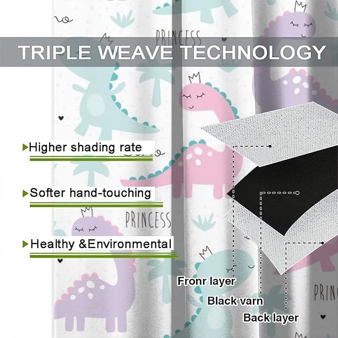 Kids Dinosaur Curtains for Boys Girls Bedroom Decor Cartoon Dino Colorful Cute Funny Animal Wildlife Printed Blackout Rod Pocket Window Drapes for Baby Nursery Playroom Living Room W21xL45in Decor