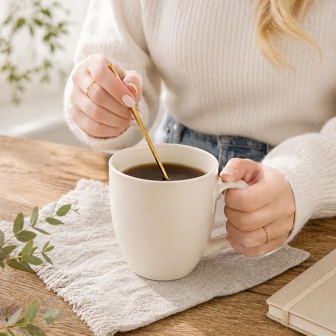 AmorArc 16 oz Coffee Mugs Set of 6, Large Ceramic Coffee Cups-Light Beige | - Image 5