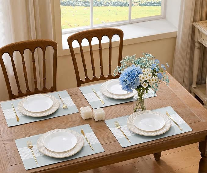 Wracra Linen Placemats Set of 6, Aqua Blue Place Mats - Image 7