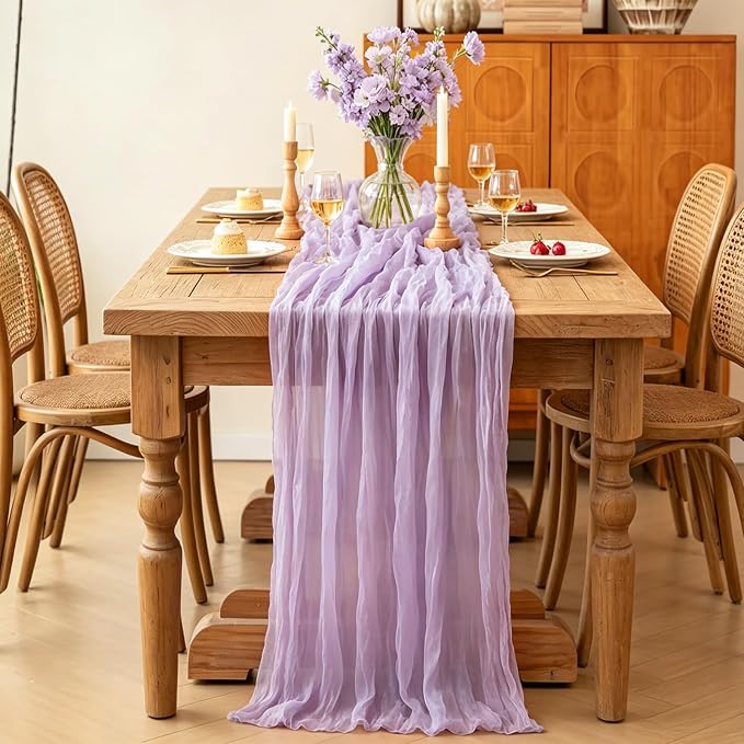 Purple Table Runner, 10FT Boho Lavender Lilac Cheesecloth Table Runner - Image 6