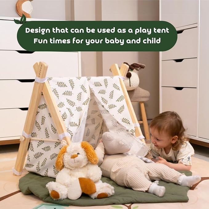 Wossen® Wooden Baby Play Gym Set and PlayTent Cover, Naturel Baby Gym, Reliable Toys, Ergonomic and Multipurpose Use, Mat and Play Tent Cover, Newborn Gift for Baby Girl and Boy