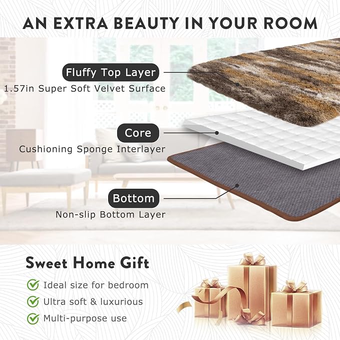 9x12 Fluffy Shag Area Rugs, Ultra Soft Non-Slip Abstract Brown Plush Carpet - Image 6