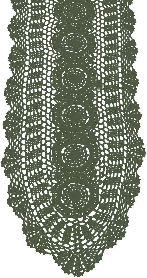 Cotton Handmade Crochet Lace Table Runner Olive Green 12x72 Inch | Oval by KEPSWET