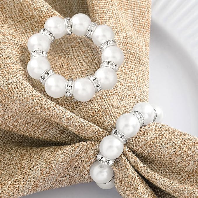 30Pcs Pearl Napkin Rings, Imitation Pearl Ring Napkin Wedding Beaded White | - Image 5