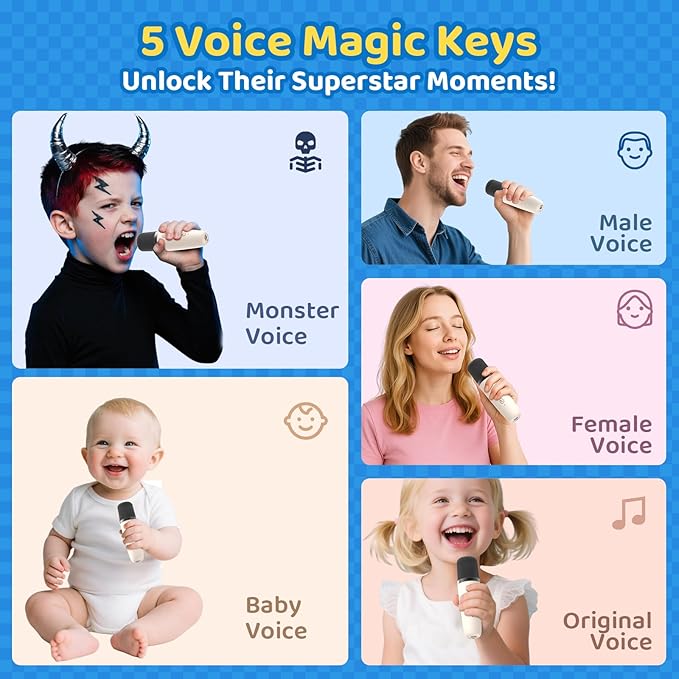 Karaoke Machine for Kids, Toys for 3-12 Years Old Girls Gifts, Kids Karaoke Microphone Machine Toy, Best Fun Christmas Birthday Gifts for 5 6 7 8 9 10 11 Years Teens Girl Boys Beige 2 Mic