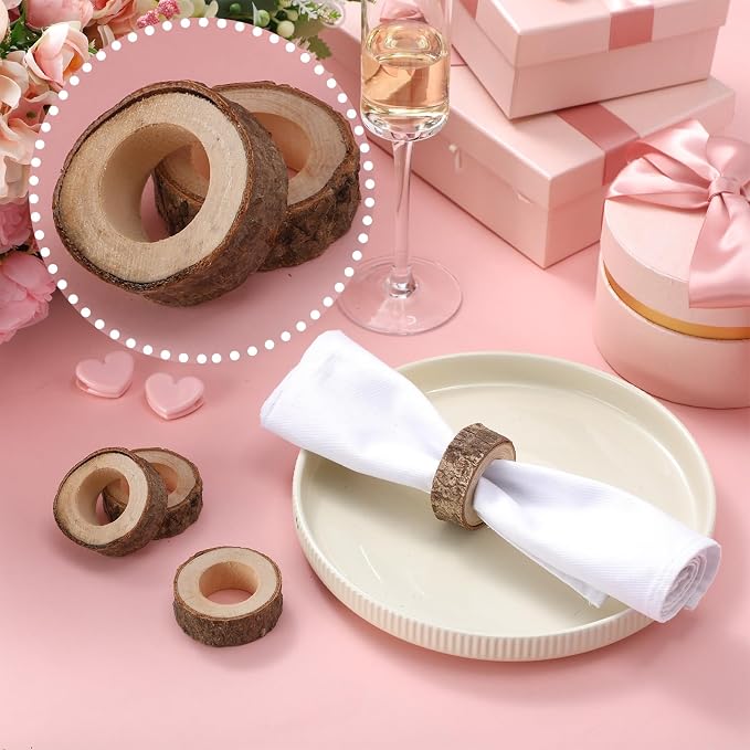 Set of 24 Wooden Bark Napkin Ring Handcrafted Wooden Napkin Holder Rustic - Image 4