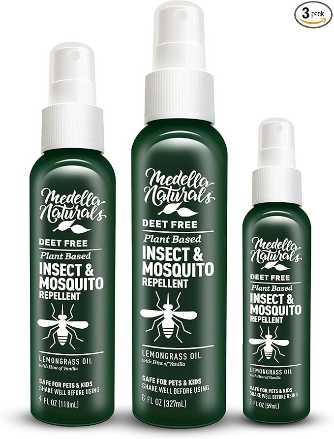 Deet-free Insect & Mosquito Repellent Travel Pack (2, 4, 8oz) – Nice Smelling Insect Repellent with Lemongrass Oil Safe for Pets and Kids – Bug Spray for Mosquitoes, Gnats, Black Flies, and No-see-ums