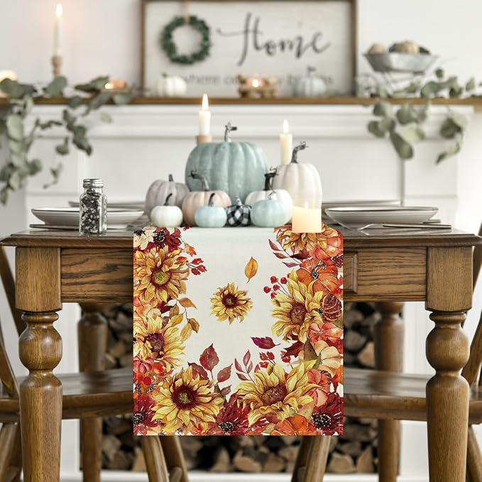 Artoid Mode 210 GSM Fall Table Runner 13x90 Inch Home Party Decor | Sunflower - Image 2