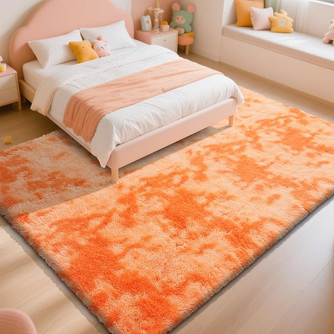 Mottling Orange Fluffy Rug Shag Area Rug, 6x9 Area Rugs - Image 3