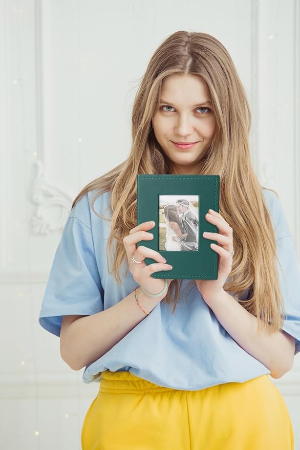 RECUTMS Photo Album 4x6 Photos - 100 Photos Small Capacity Premium Leather Cover Photo Book, Small Photo Album for Wedding Family Baby (Dark Green)