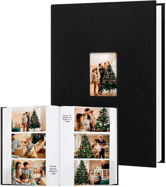Photo Album 4x6 450 Photos with Writing Space,4 x 6 Photo Book Linen Cover with Front Window, 4x6 Picture Album, 450 Photos Photo Album Book for Wedding Kids Travel Family Baby Pictures (Black)