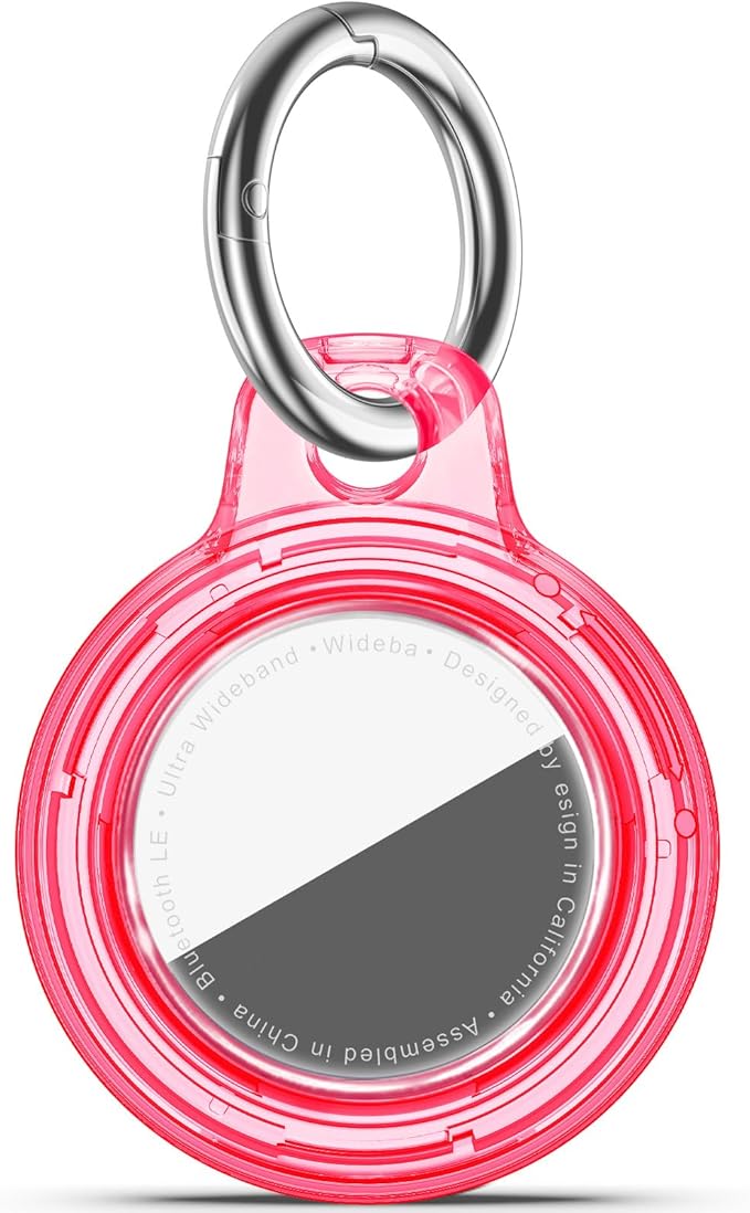 Upgrade Waterproof Airtags Holder with Apple Airtags Keychain, Hard PC Air Tag Case, Anti-Scratch & Shock Air tag Holder,Men's Women's Keyrings & Keychains, for Dog,Car Key,Luggage -Clear Red