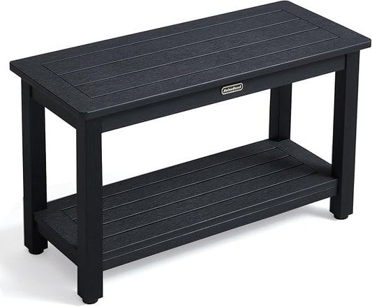 30'' Waterproof Shower Stool, Poly Lumber Shower Bench Seat for Shaving Legs, HDPS Plastic Bath Chair Seat, Non-Slip & No Maintenance, Black, Weight Capacity 700LBS (30 x 13 Inches)