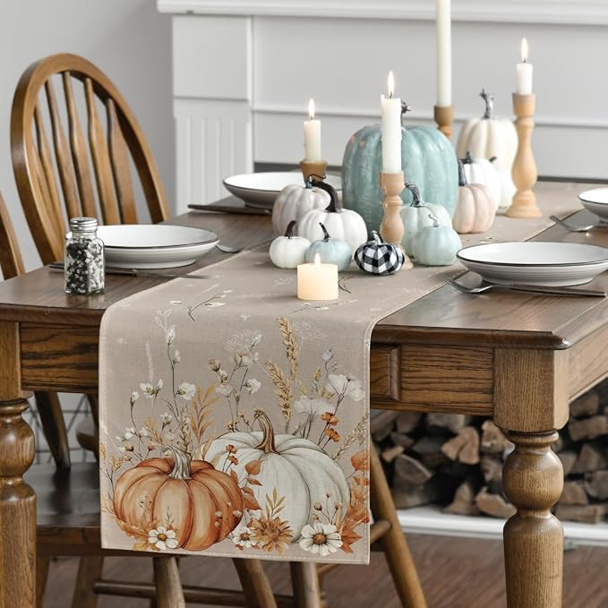 Artoid Mode 210 GSM Fall Table Runner 13x48 Inch Home Party Decor | Pumpkins - Image 3
