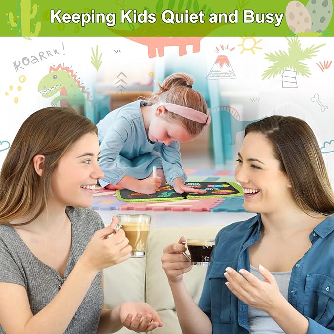 Erasable Doodle Set for Kids - Reusable Magic Drawing Book with 12 Watercolor Pens 14 Page Drawing, Road Trip Car Game Writing Painting Set for Boys and Girls (Green)