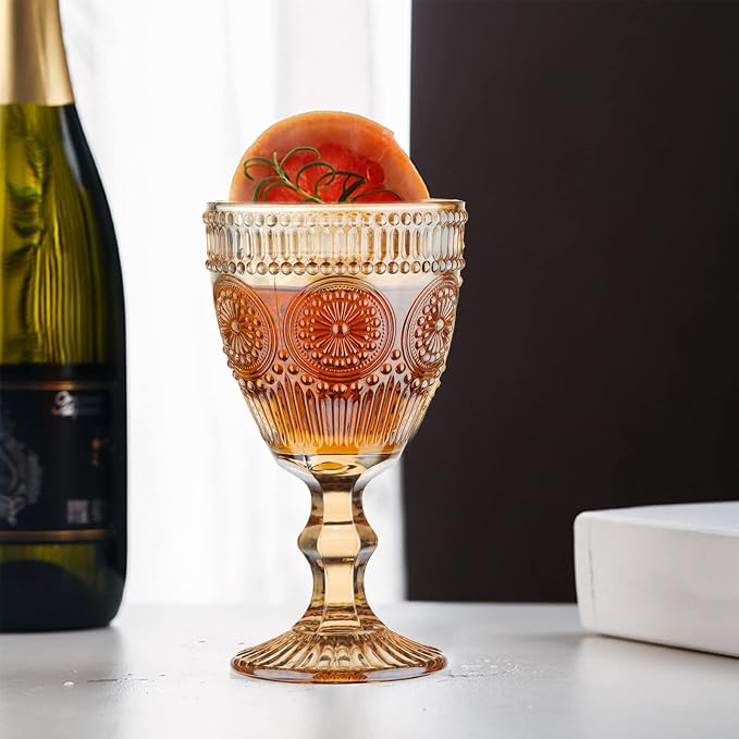 24 Pcs Vintage Wine Glasses, 10 Oz Colored Glass Water Goblets, Unique Flower - Image 2