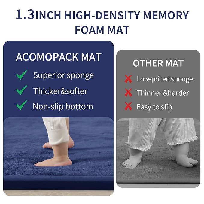 ACOMOPACK Baby Play Mat for Floor 1.3" Thick Memory Foam Play Mat 79"×118" Tummy Time Crawling with Non-Slip Bottom for Living Room,Nursery,Soft Velvet Playpen Mats for Kids,Infants（Royal Blue）