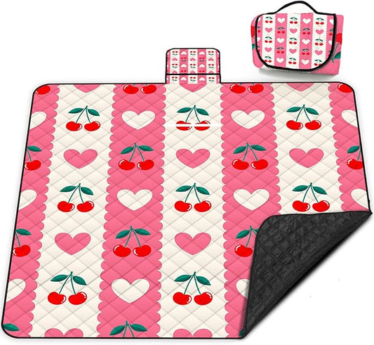 Poedist Extra Large Picnic Blanket Waterproof,80"x 80"Foldable Machine Washable Beach Blanket,Outdoor Blanket for 6-8 Adults,Suitable for Indoor Crawling,Park Beach,Camping,Hiking,Family Travel(Pink