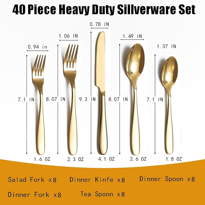 40-Piece Gold Silverware Set, Flatware Set - Image 2