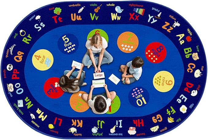 Large Oval Classroom Rug, 6×9Ft ABC Rugs by Bodoniy