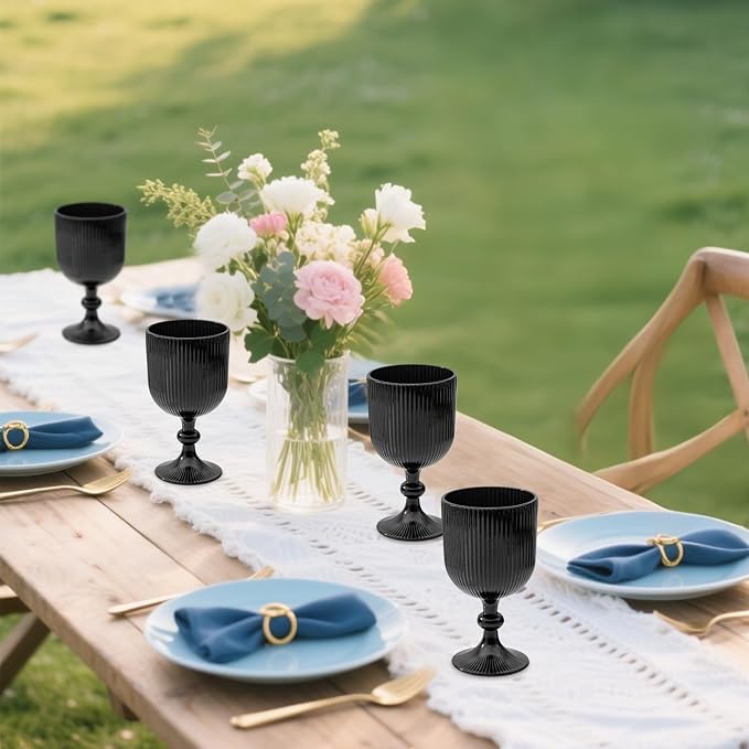 24 Pcs Black Vintage Wine Glasses, 11 Ounces Colored Glass Water Goblets - Image 5