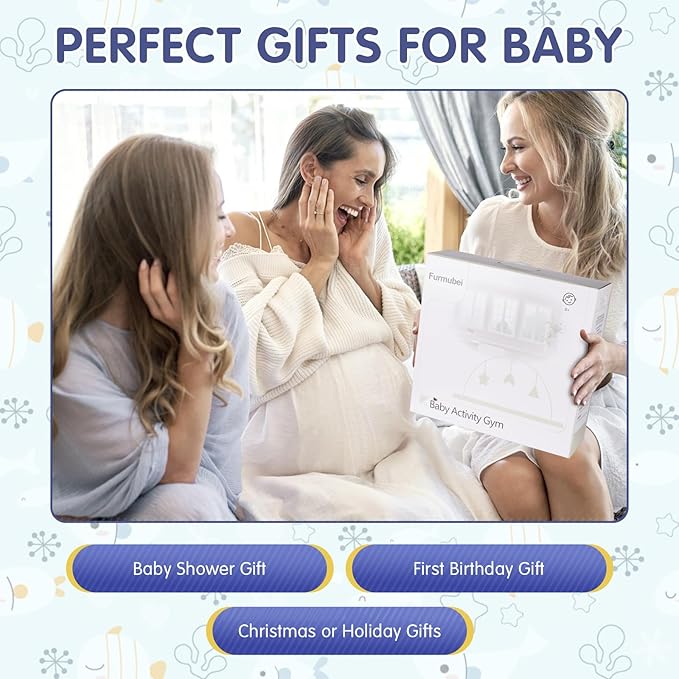 Activity Gym, Baby Play Gym Mat for Toddlers, 0-18 Months Tummy Time Play Mats, Infant Play Gym with Detachable Toys for Sensory Exploration and Motor Skill Development, PM2406