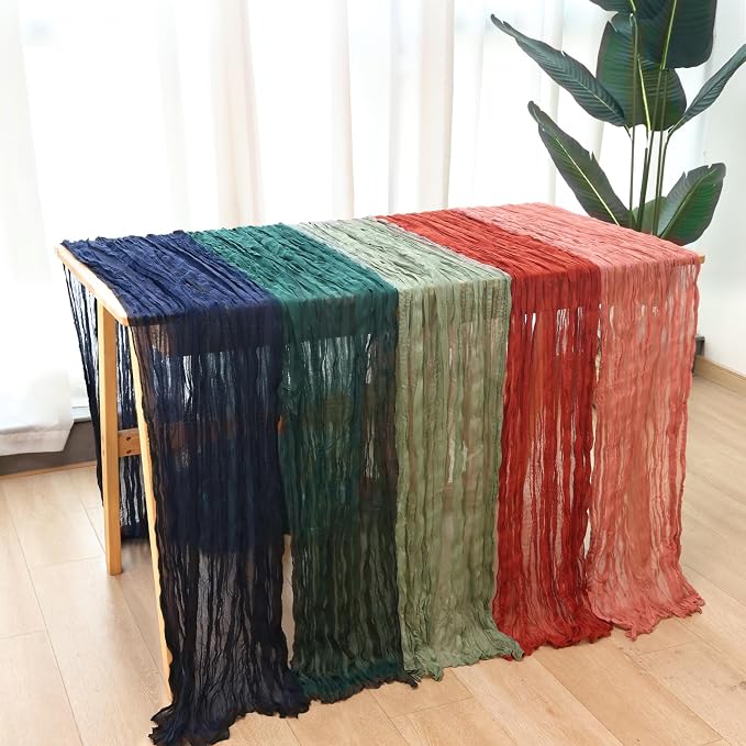 8 Pack Navy Blue Cheesecloth Table Runner 120 Inch Boho Wedding Decor | - Image 8