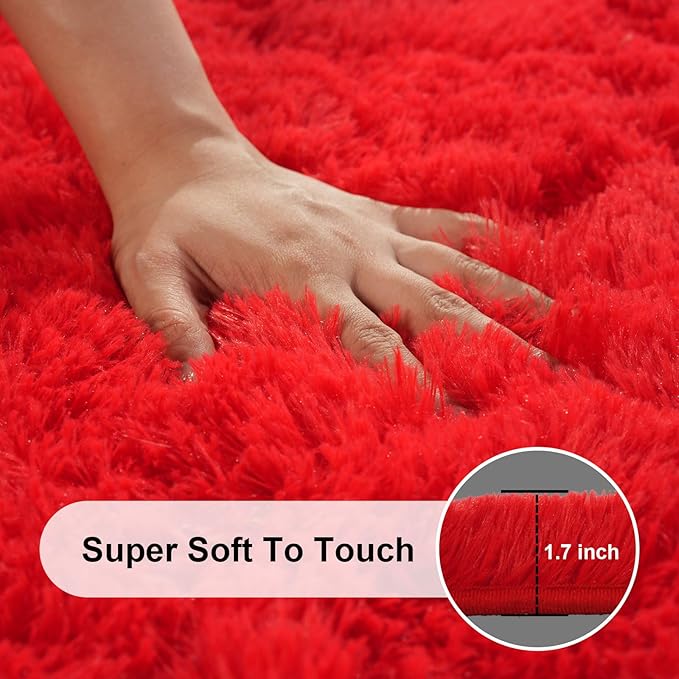 Area Rugs 9x12 Living Room, Large Fluffy Red Rugs - Image 2