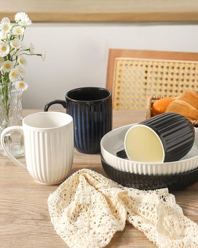 HASENSE 16 oz Ceramic Coffee Mugs Set of 4, Ribbed Navy Blue Coffee & Tea Cups - Image 6