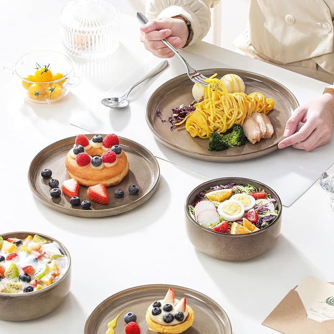 vancasso PLAYA Plates and Bowls Sets, 24 Pieces Dark Brown Dinnerware Sets - Image 5