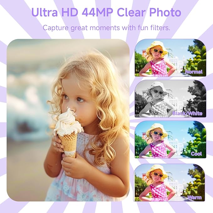 Digital Camera for Teens, FHD 4K 44MP Digital Camera Purple with 64GB SD Card 16X Digital Zoom, Cameras for Photography Compact Point and Shoot Camera for Teen Boys Girls Kids Camera Digital Purple