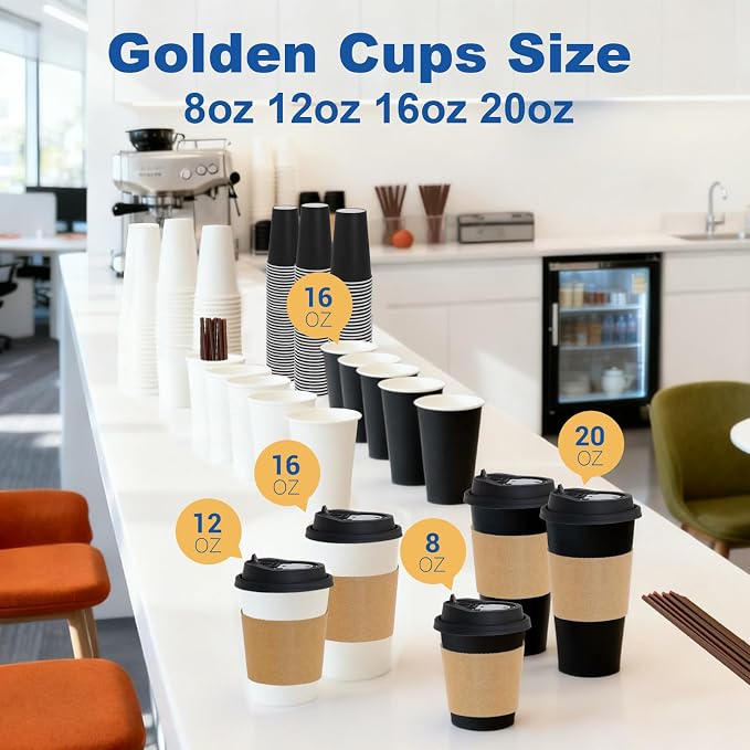 20 oz 50 Pack Coffee Cups with Lids and Sleeves, Hot Disposable To Go Travel - Image 8