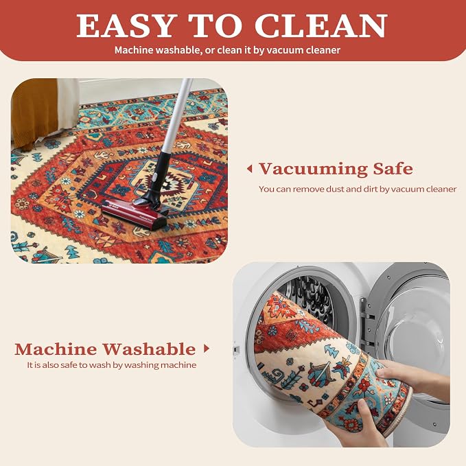 SERISSA 5x8 Area Rugs for Living Room, Large Washable Non-Slip Boho Rug - Image 3