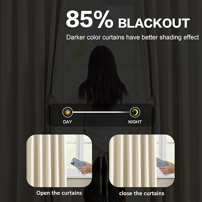 KEQIAOSUOCAI Cream Beige Room Darkening Privacy Curtains 72 x 63 Inches Long, 72 Inch Wide Track Blackout Window Treatment Sound Reducing for Bedroom/Home Office