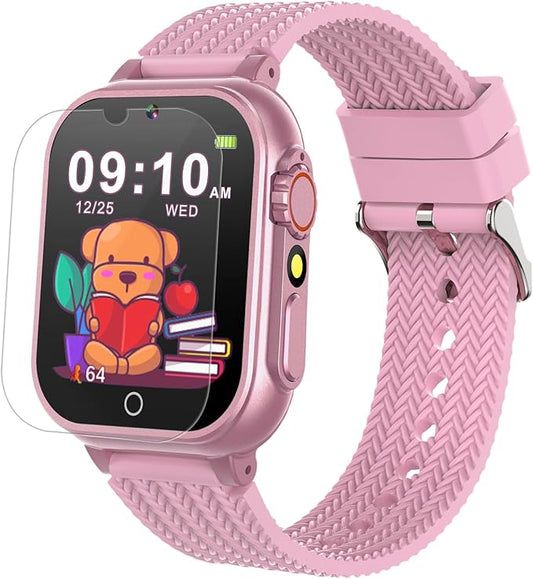 Goodatech Kids Smart Watch for Boys Girls, 1.54'' Smartwatch with 26 Puzzle Games,HD Camera,Video Music Player,Pedometer,Flashlight,Audio Book etc., Aluminum Case and Sport Band (Pink)