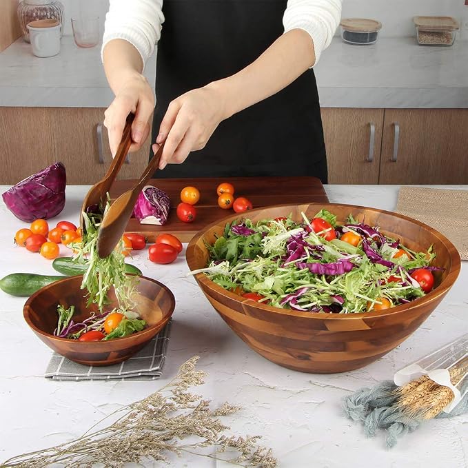 AIDEA Salad Bowls, Wooden Salad Bowls Set, Large Acacia Wood Serving Bowl - Image 4